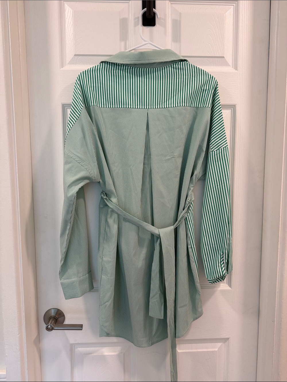 12th Tribe Green Striped and Solid Button-Down Shirt with Belt - Picture 3 of 3